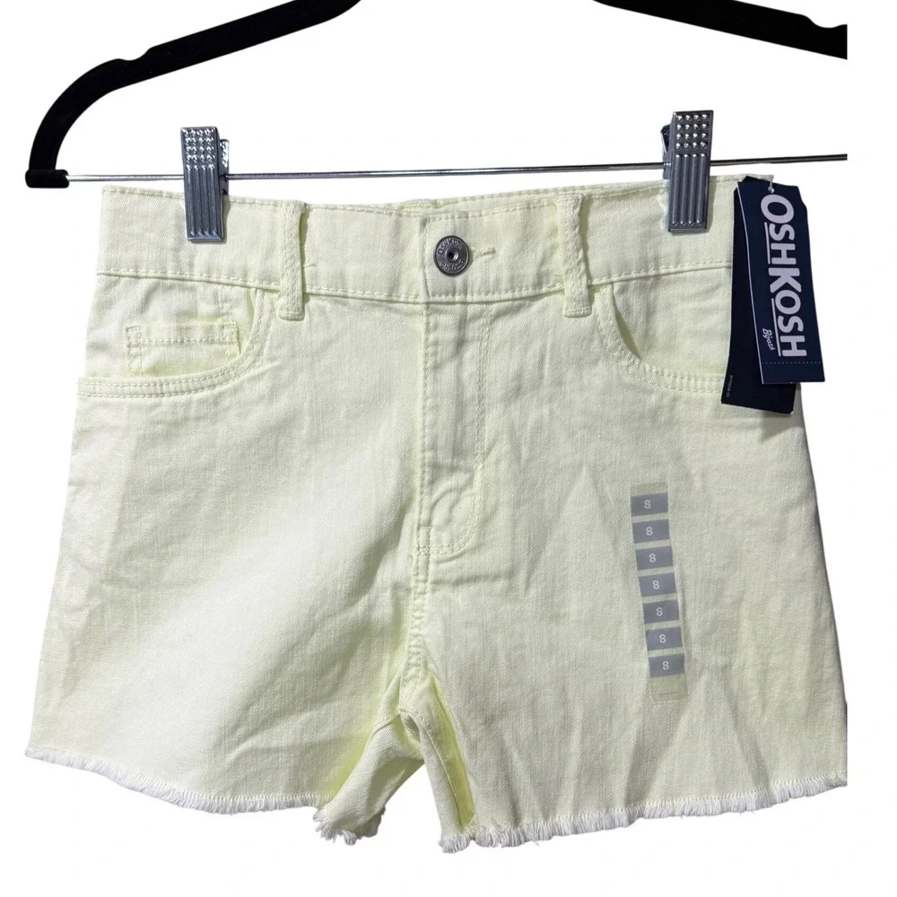 OshKosh Bgosh Girls Size 8 Yellow High-Rise Midi Denim Shorts NWT Raw Fringe Hem
